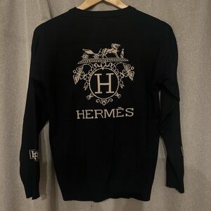 Hermes Black and Cream Crewneck Sweater for Women
